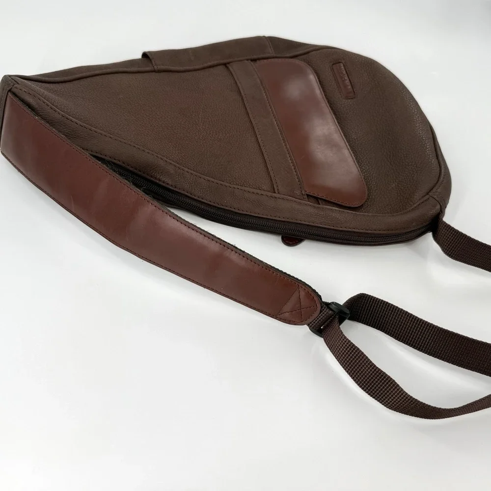L.L. Bean Ameribag Healthy Back Bag Brown Leather Crossbody Sling Backpack
